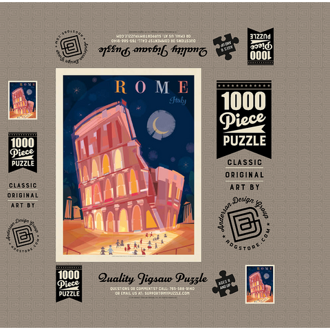 Italy, Rome: Colosseum (Mod Design), Vintage Poster 1000 Jigsaw Puzzle box 3D Modell