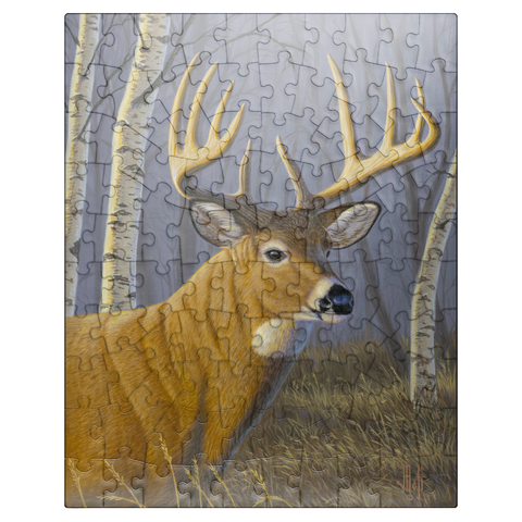 puzzleplate Majestic White-Tailed Deer in Birch Forest 100 Jigsaw Puzzle