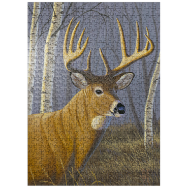 puzzleplate Majestic White-Tailed Deer in Birch Forest 500 Jigsaw Puzzle