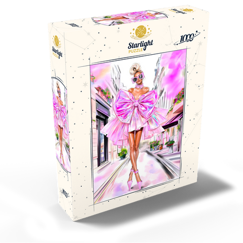 Glamorous Fashion Illustration with Pink Bow 1000 Jigsaw Puzzle box view2