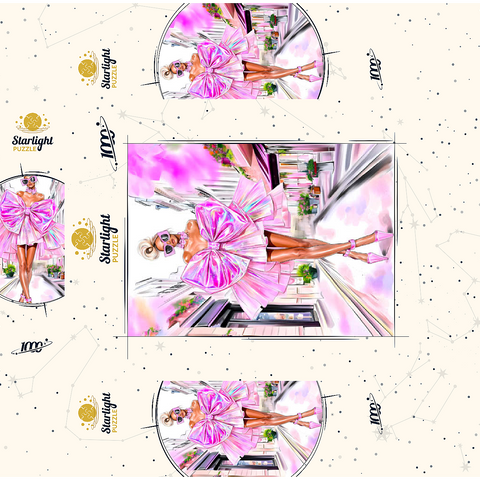 Glamorous Fashion Illustration with Pink Bow 1000 Jigsaw Puzzle box 3D Modell
