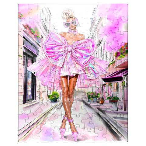 puzzleplate Glamorous Fashion Illustration with Pink Bow 100 Jigsaw Puzzle
