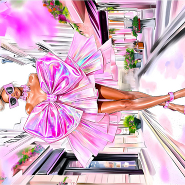 Glamorous Fashion Illustration with Pink Bow 100 Jigsaw Puzzle 3D Modell