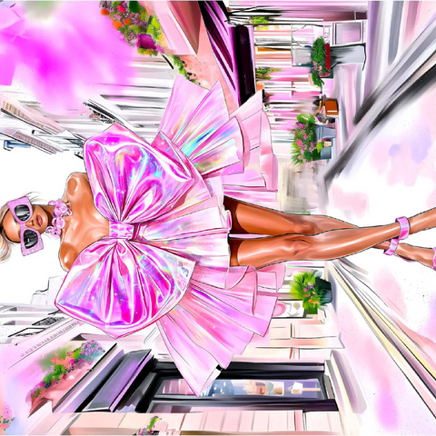 Glamorous Fashion Illustration with Pink Bow 100 Jigsaw Puzzle 3D Modell