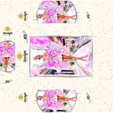 Glamorous Fashion Illustration with Pink Bow 100 Jigsaw Puzzle box 3D Modell