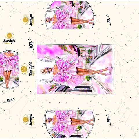 Glamorous Fashion Illustration with Pink Bow 100 Jigsaw Puzzle box 3D Modell