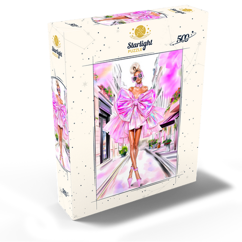 Glamorous Fashion Illustration with Pink Bow 500 Jigsaw Puzzle box view2