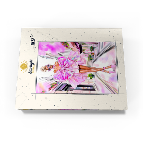 Glamorous Fashion Illustration with Pink Bow 500 Jigsaw Puzzle box view3
