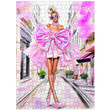 puzzleplate Glamorous Fashion Illustration with Pink Bow 500 Jigsaw Puzzle