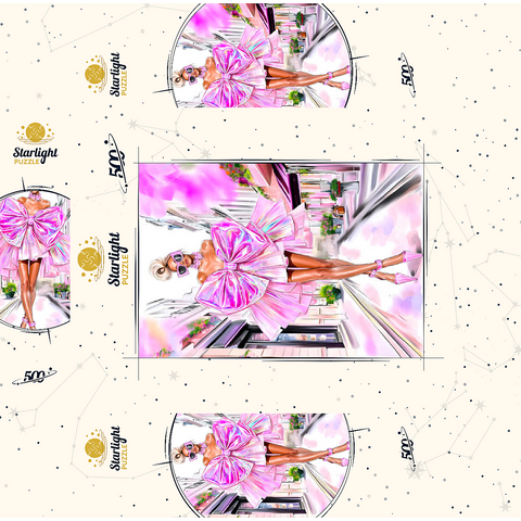 Glamorous Fashion Illustration with Pink Bow 500 Jigsaw Puzzle box 3D Modell
