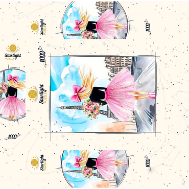 Romantic Parisian Scene with Eiffel Tower 1000 Jigsaw Puzzle box 3D Modell