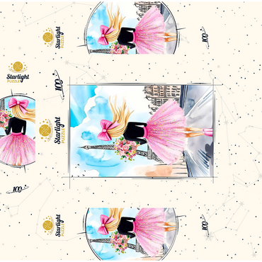 Romantic Parisian Scene with Eiffel Tower 100 Jigsaw Puzzle box 3D Modell