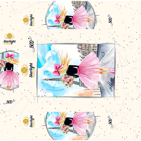 Romantic Parisian Scene with Eiffel Tower 500 Jigsaw Puzzle box 3D Modell