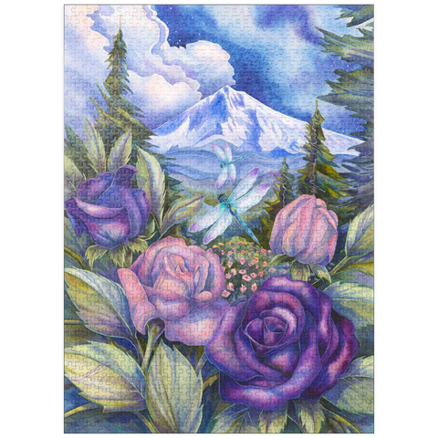 puzzleplate Dragonflies with Roses and Mountain View 1000 Jigsaw Puzzle