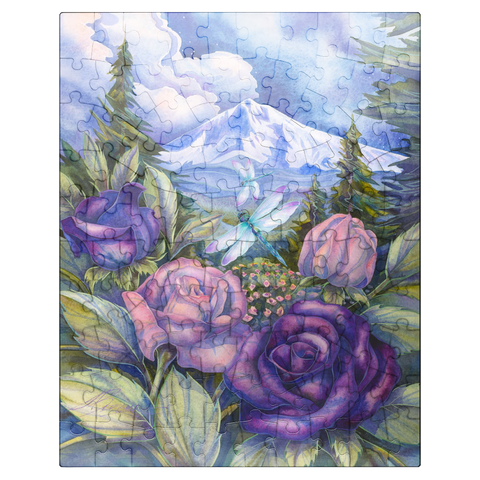 puzzleplate Dragonflies with Roses and Mountain View 100 Jigsaw Puzzle