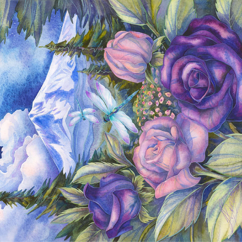 Dragonflies with Roses and Mountain View 100 Jigsaw Puzzle 3D Modell