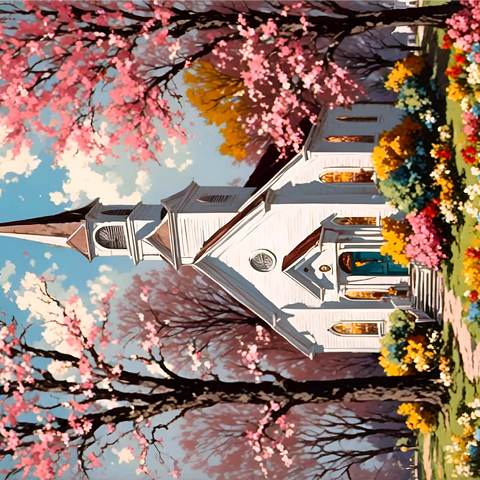 Charming Country Church in Spring Bloom 1000 Jigsaw Puzzle 3D Modell