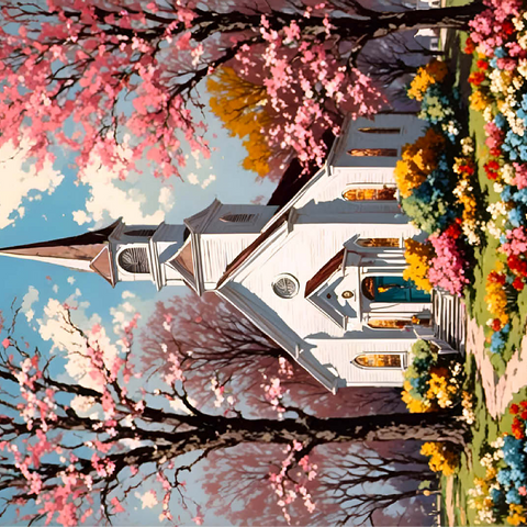 Charming Country Church in Spring Bloom 100 Jigsaw Puzzle 3D Modell