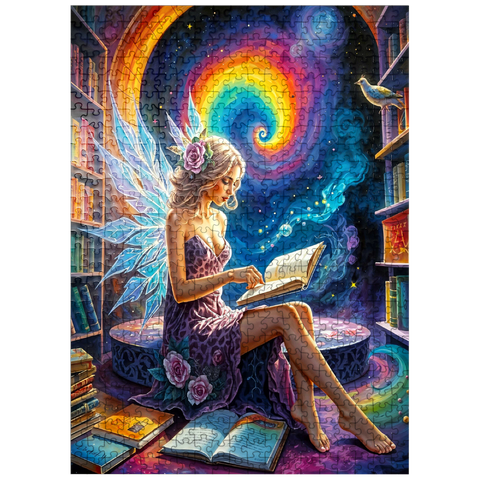 puzzleplate Enchanted Fairy Reading in Cosmic Library 500 Jigsaw Puzzle