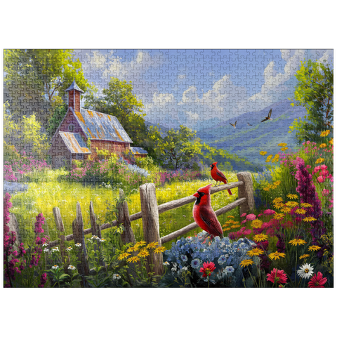puzzleplate Cardinals in the Garden 1000 Jigsaw Puzzle