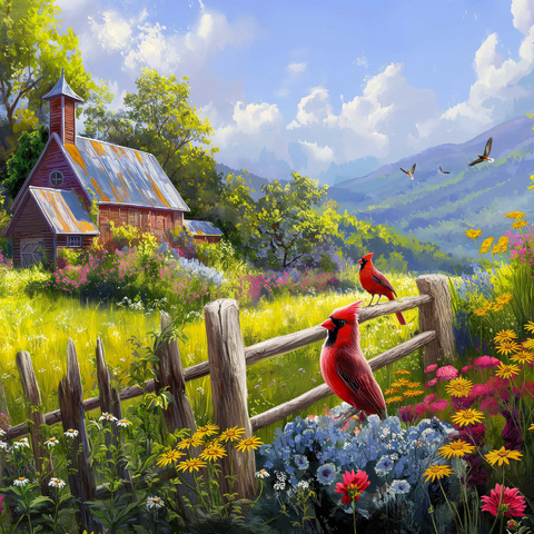 Cardinals in the Garden 1000 Jigsaw Puzzle 3D Modell