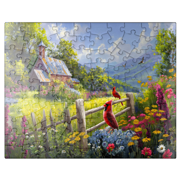 puzzleplate Cardinals in the Garden 100 Jigsaw Puzzle