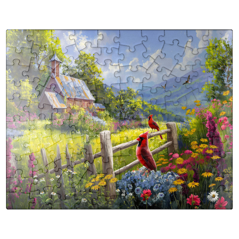 puzzleplate Cardinals in the Garden 100 Jigsaw Puzzle
