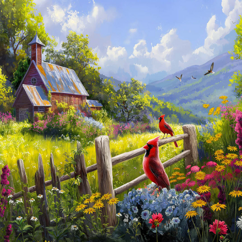 Cardinals in the Garden 100 Jigsaw Puzzle 3D Modell