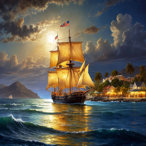 Ship Harbor Scene 100 Jigsaw Puzzle 3D Modell