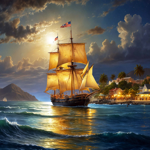 Ship Harbor Scene 500 Jigsaw Puzzle 3D Modell