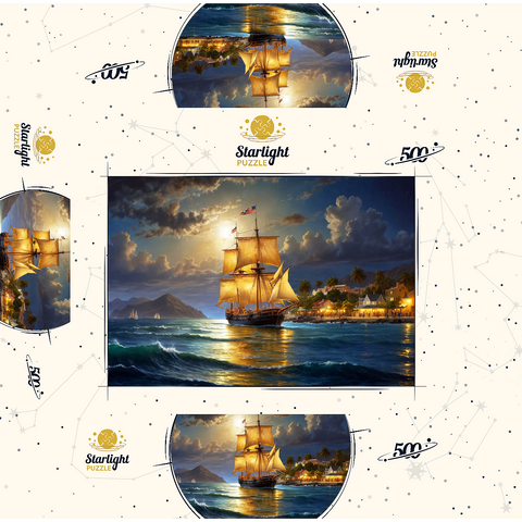 Ship Harbor Scene 500 Jigsaw Puzzle box 3D Modell