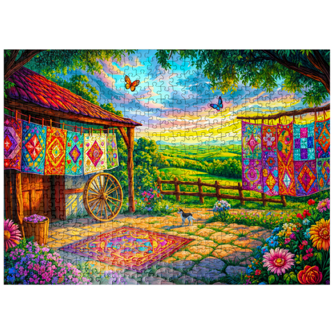 puzzleplate Quilts and Butterflies 500 Jigsaw Puzzle