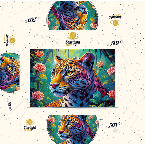Jungle Roses Jaguar 500 Jigsaw Puzzle box 3D Modell