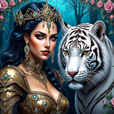 Warrior Queen with White Tiger 100 Jigsaw Puzzle 3D Modell