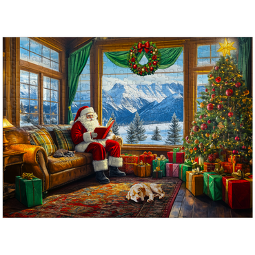 puzzleplate Cozy Christmas Scene with Santa and Mountain View 300 Jigsaw Puzzle