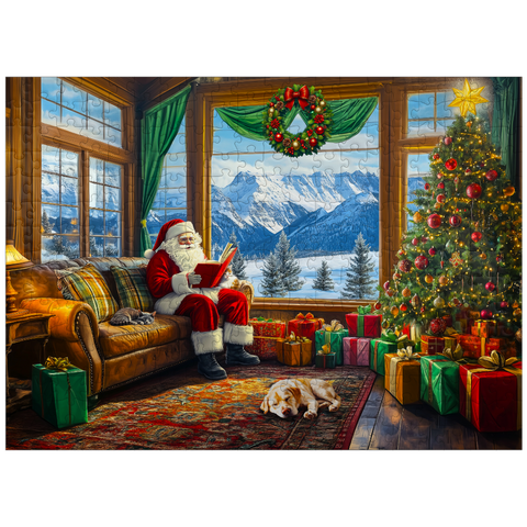 puzzleplate Cozy Christmas Scene with Santa and Mountain View 300 Jigsaw Puzzle