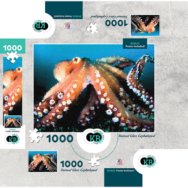 Stained Glass Abstract: Ocean Octopus Cephalopod 1000 Jigsaw Puzzle box 3D Modell