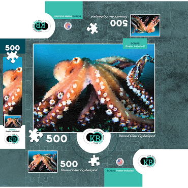Stained Glass Abstract: Ocean Octopus Cephalopod 500 Jigsaw Puzzle box 3D Modell