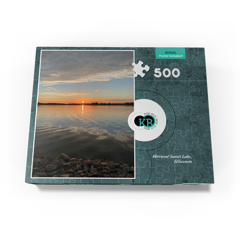Nature Photography: Mirrored Sunset Lake, Wisconsin, USA 500 Jigsaw Puzzle box view3