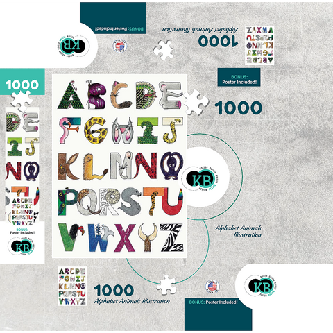 Illustration Artwork: Hand-Drawn Alphabet Animals 1000 Jigsaw Puzzle box 3D Modell