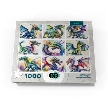 Abstract Watercolor Dragon Collage Fantasy Canvas 1000 Jigsaw Puzzle box view3