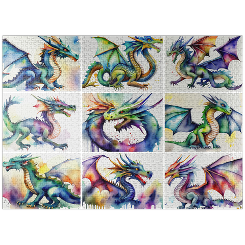 puzzleplate Abstract Watercolor Dragon Collage Fantasy Canvas 1000 Jigsaw Puzzle