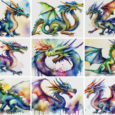 Abstract Watercolor Dragon Collage Fantasy Canvas 1000 Jigsaw Puzzle 3D Modell