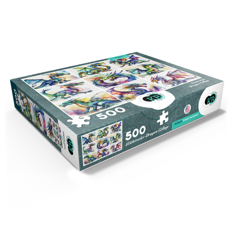 Abstract Watercolor Dragon Collage Fantasy Canvas 500 Jigsaw Puzzle box view1