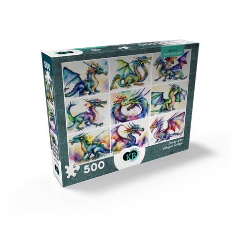 Abstract Watercolor Dragon Collage Fantasy Canvas 500 Jigsaw Puzzle box view2