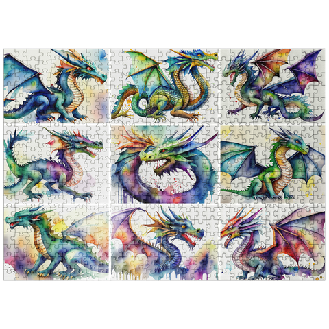 puzzleplate Abstract Watercolor Dragon Collage Fantasy Canvas 500 Jigsaw Puzzle