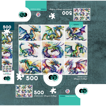 Abstract Watercolor Dragon Collage Fantasy Canvas 500 Jigsaw Puzzle box 3D Modell