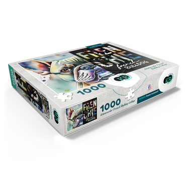 Abstract Watercolor: French Bulldog Portrait Collage, Wildlife Canvas 1000 Jigsaw Puzzle box view1