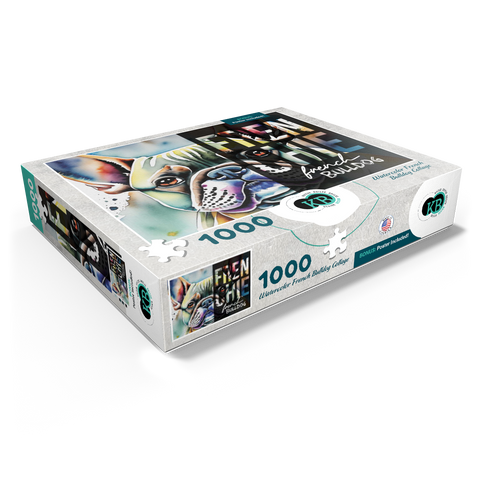 Abstract Watercolor: French Bulldog Portrait Collage, Wildlife Canvas 1000 Jigsaw Puzzle box view1