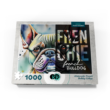 Abstract Watercolor: French Bulldog Portrait Collage, Wildlife Canvas 1000 Jigsaw Puzzle box view3